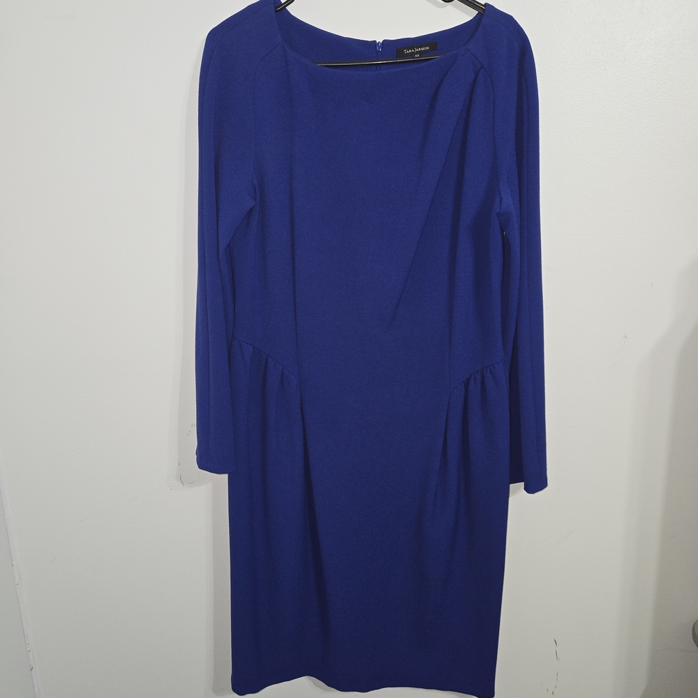 M#41 Tara Jarmon Elegant Blue Long Sleeve Dress Size 44‎ Like Size L